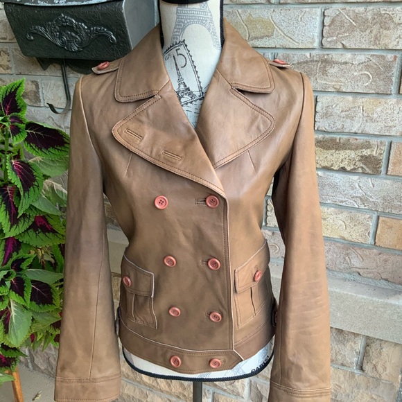 Vintage RUDSAK Leather Brown Button Up Women’s Double Breasted Jacket SZ Medium - Picture 7 of 15